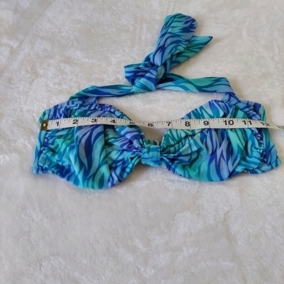Vintage Jantzen Blue Green Wavy Pattern Two Piece Scalloped Hem Swimsuit - Picture 7 of 14